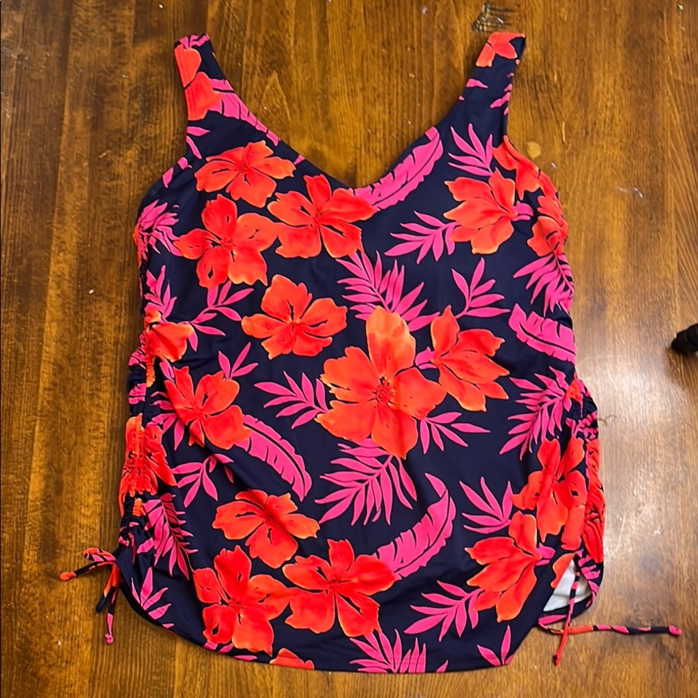 Lands End Navy Floral Tankini, Sz 16W